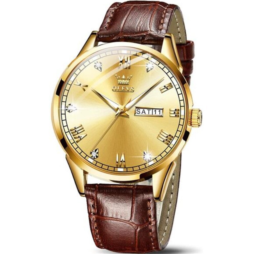 Brown Leather Watch for Men Luminous Watch